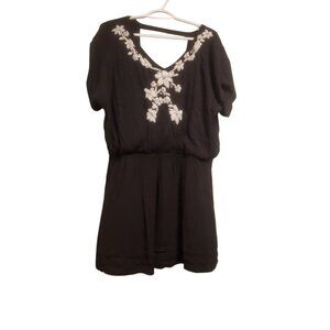Free People V-Neck Short-Sleeved Top With Floral Embroidery